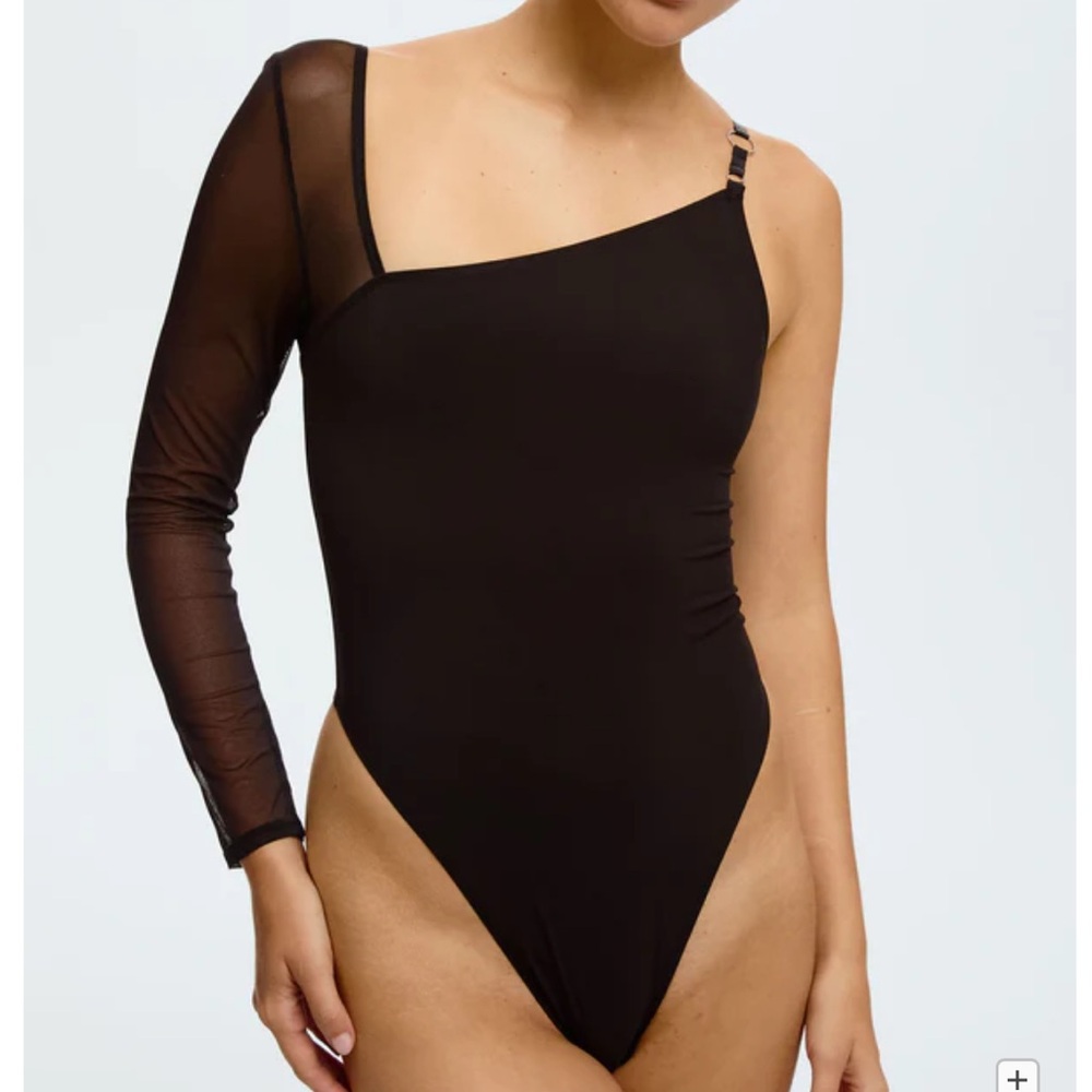 blush Orbit Black One-Shoulder Bodysuit